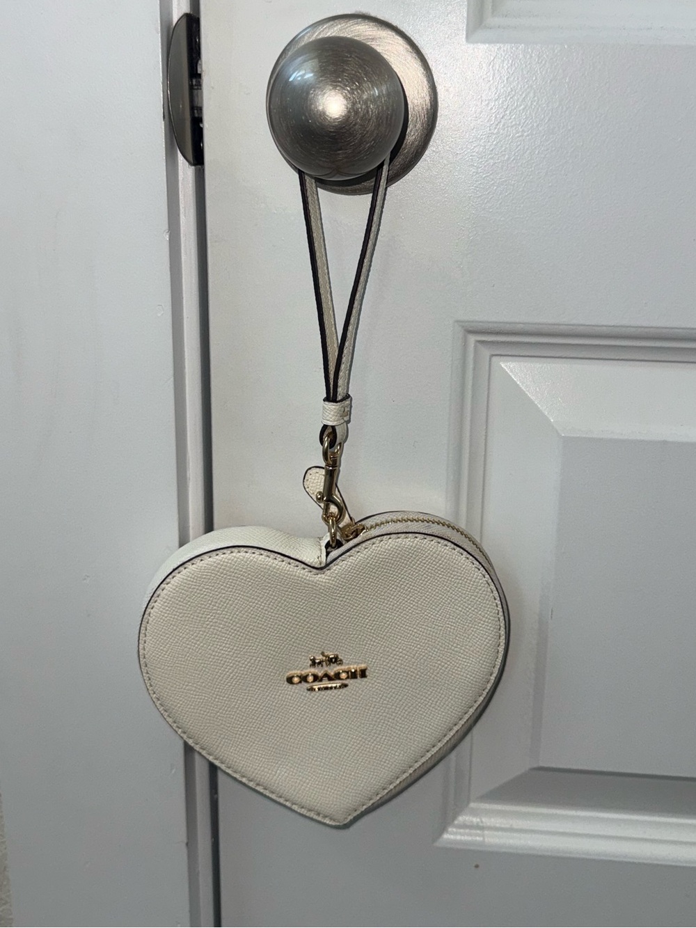 Coach Cream Heart Wristlet Coin Bag with Gold Logo
